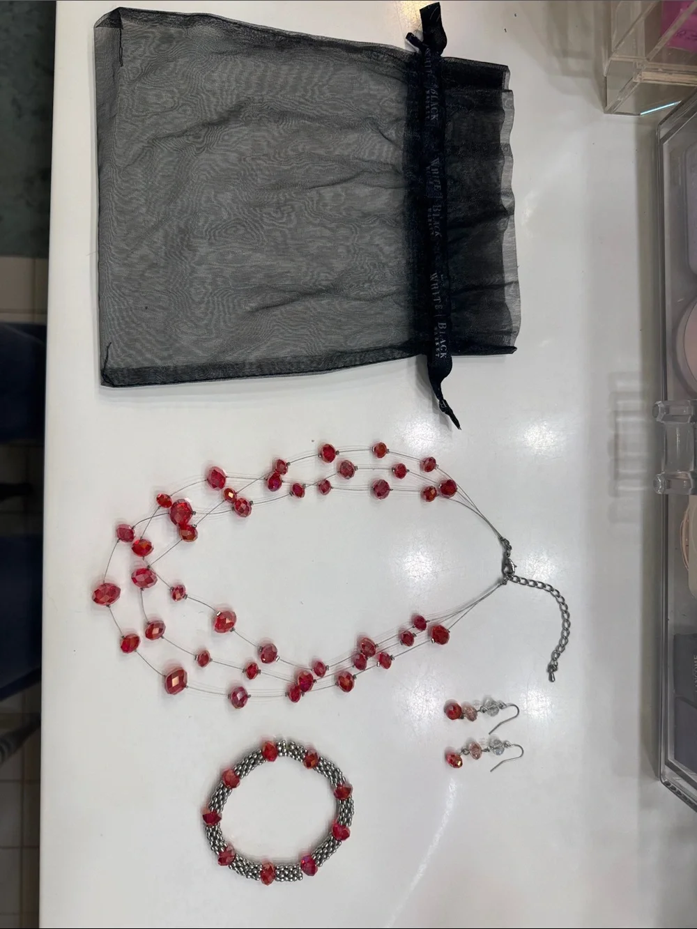 White House Black Market Red Multi-Strand Beaded Jewelry Set